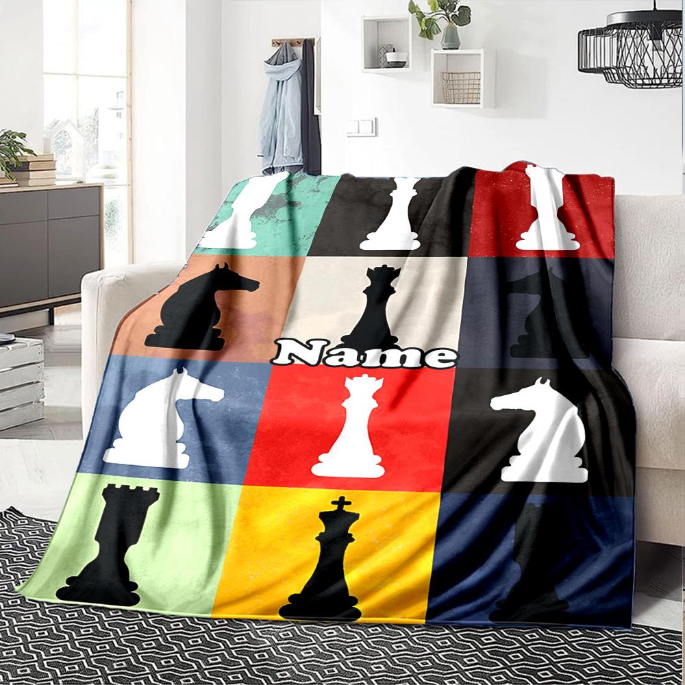 Custom Name Chess Theme Printed Blanket - Perfect for Couch, Bed, Travel & Outdoor Use | Machine Washable, Cozy & Durable.