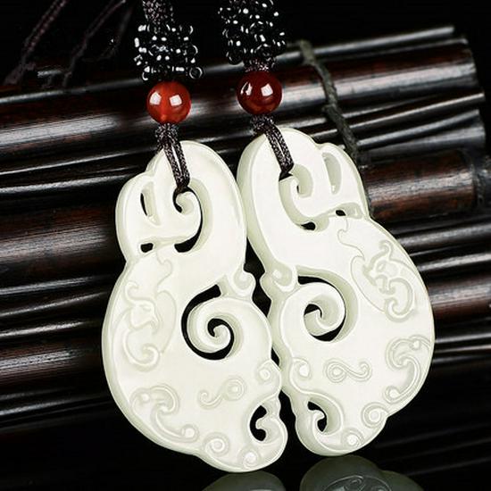 Antique Style Dragon & Phoenix Hetian Jade Pendant Set with Certificate - Auspicious Pair for Men & Women Model 2018088