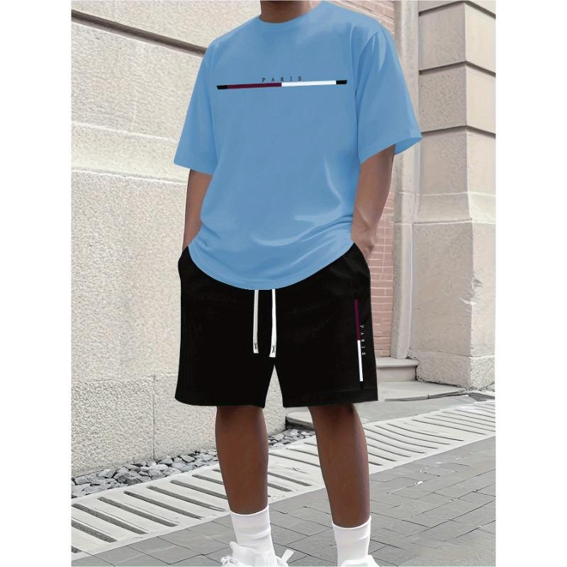 Stylish New Men's Athletic Shorts Short-Sleeve Set Casual Crew Neck Short-Sleeve Street-Style Cool Breathable Two-Piece Set