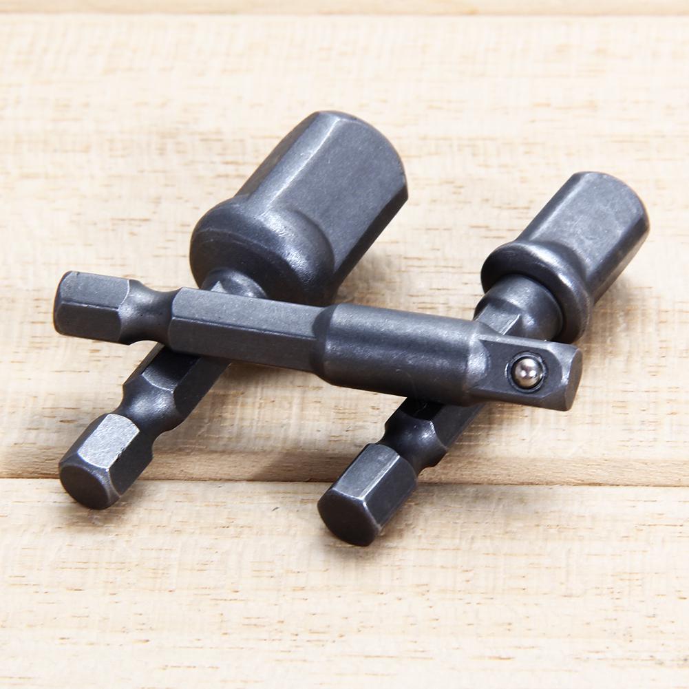 3Pcs Drill Socket Adapter 1/4 3/8 1/2 Size Hex Shank Impact Drill Bar Socket Adapter Square Head Drill Bit Power Tools