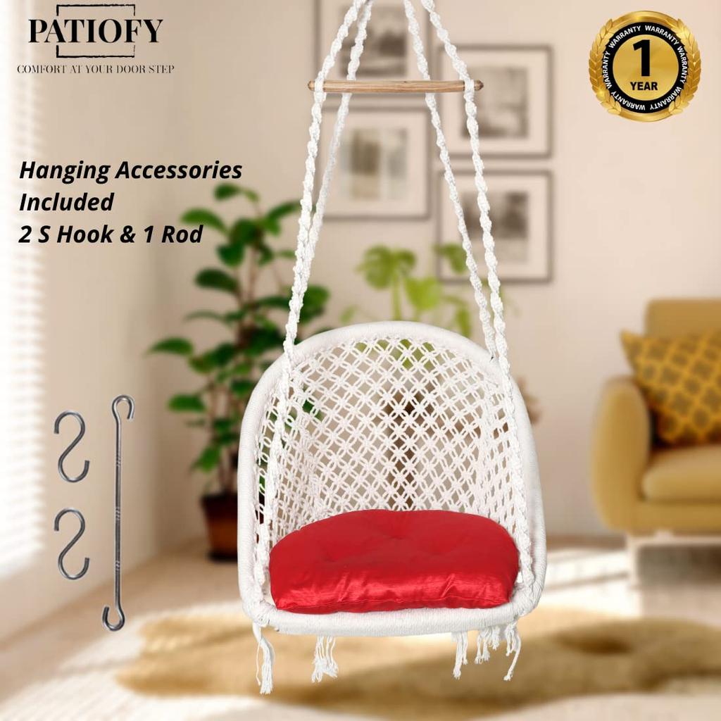 Duży bawełniany hamak w kształcie litery D, wisząca huśtawka z poduszką