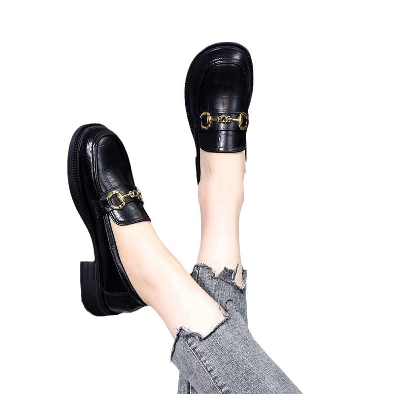 Boty dámské jarní a podzimní nové dámské boty všestranné malé kožené boty jeden pedál měkká podrážka jednoduché boty