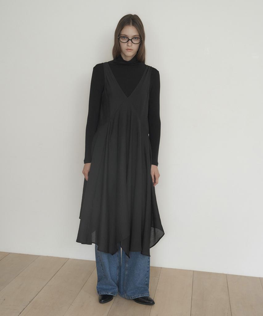Mosyupamosyu See-Through Flare Layered Dress [Black]