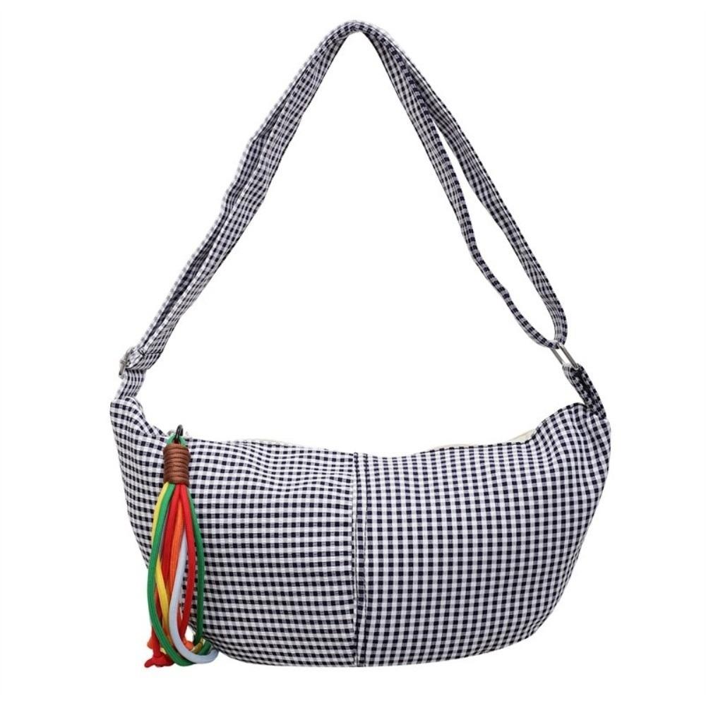 Large Capacity Dumpling Bag Zipper Crossbody Bag Simple Plaid Shoulder Bag  Daily