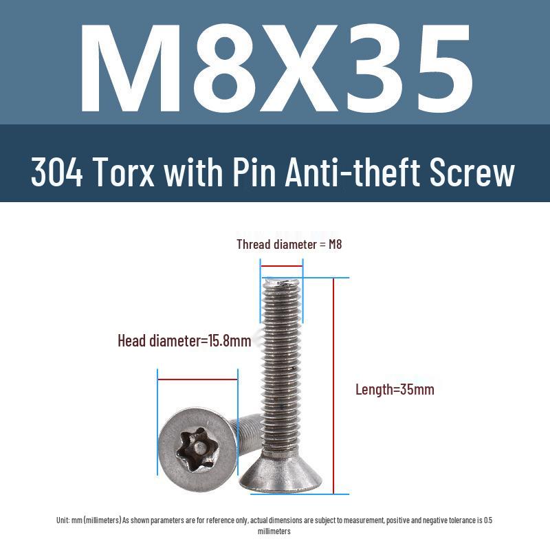 Yigu 304 Tamper-Proof Countersunk Torx Pin Screws, M2-M8, Flat Head, Anti-Removal