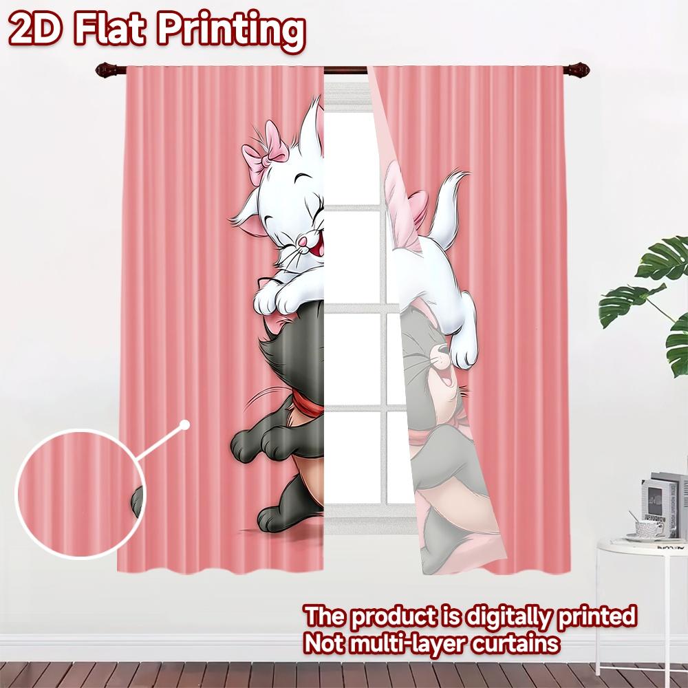 2D flat printing 2pcs Party Window Curtains Cute Cats Fighting Playful Digital Printed Polyester Drapes Festive Curtains Use for