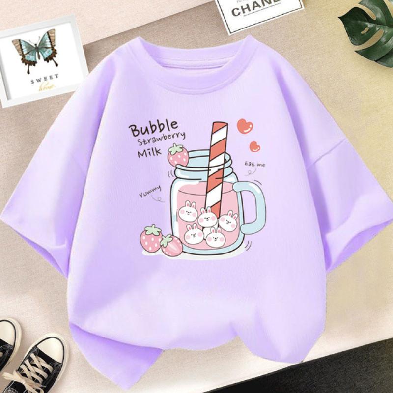 

Футболка с короткими рукавами для девочек от 2 до 14 лет, летние детские хлопковые свободные футболки в стиле Харадзюку, топы с пончиками Kawaii 6T(130cm)