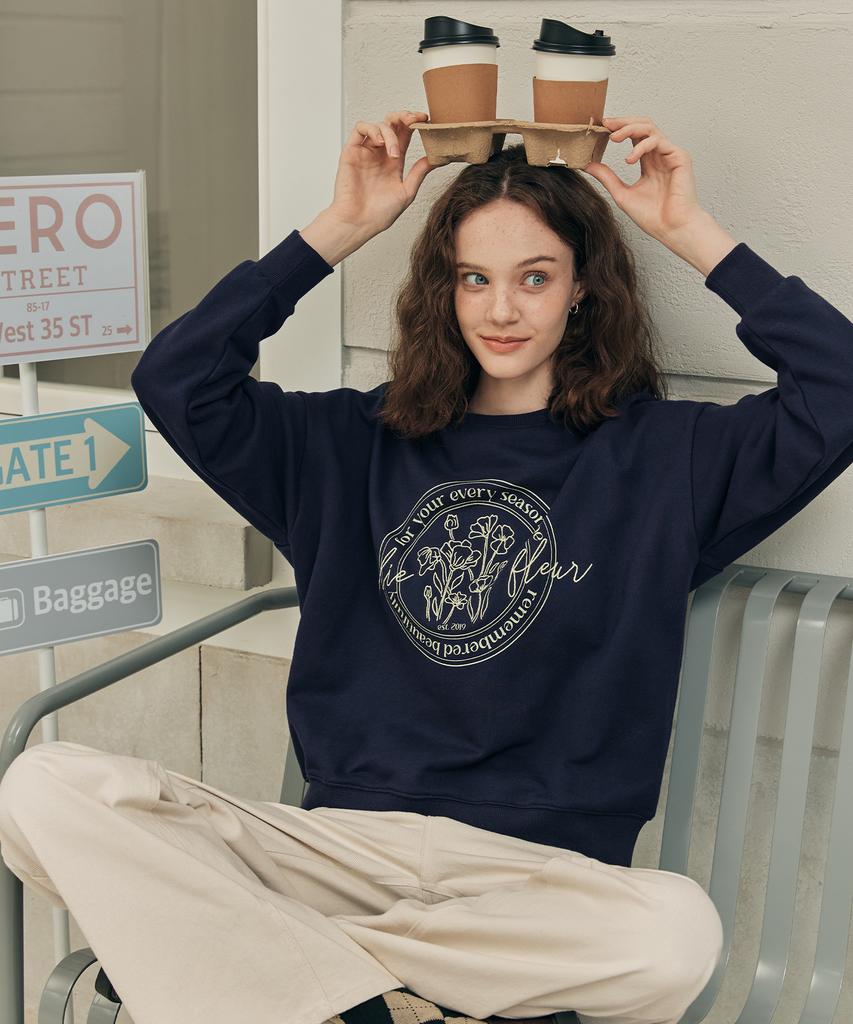 ZEROSTREET [5 Colors] Flower Lettering Sweatshirt