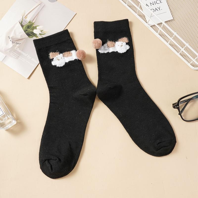 Women's Cute 3D Plush Animal Crew Socks Breathable Cotton Mid-Calf Socks Cartoon Panda Dog Bunny Cat Design Casual Socks for Daily Wear