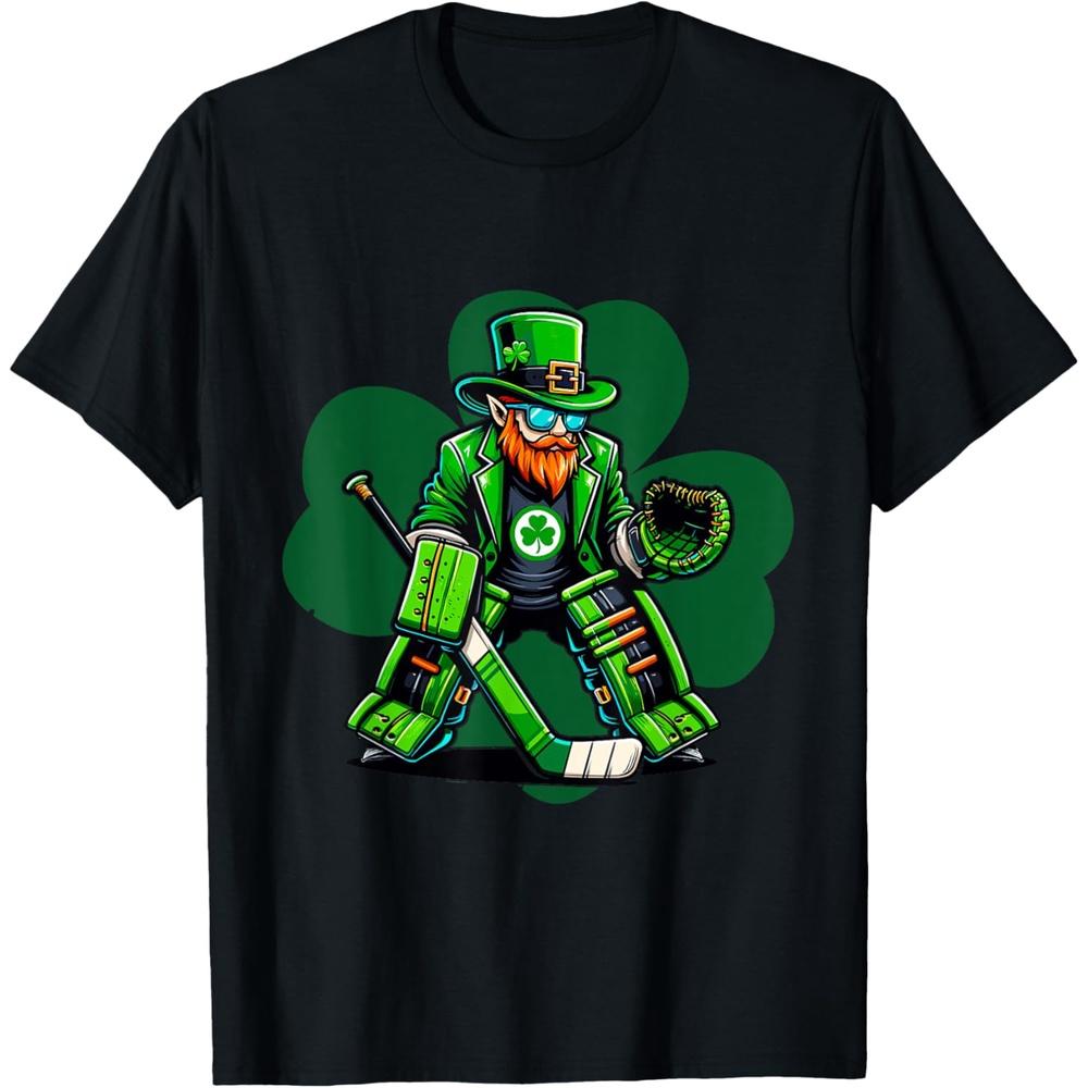 Hockey Goalie Saint Patrick s Day Irish Shamrock Cotton Men T Shirt XS чёрный