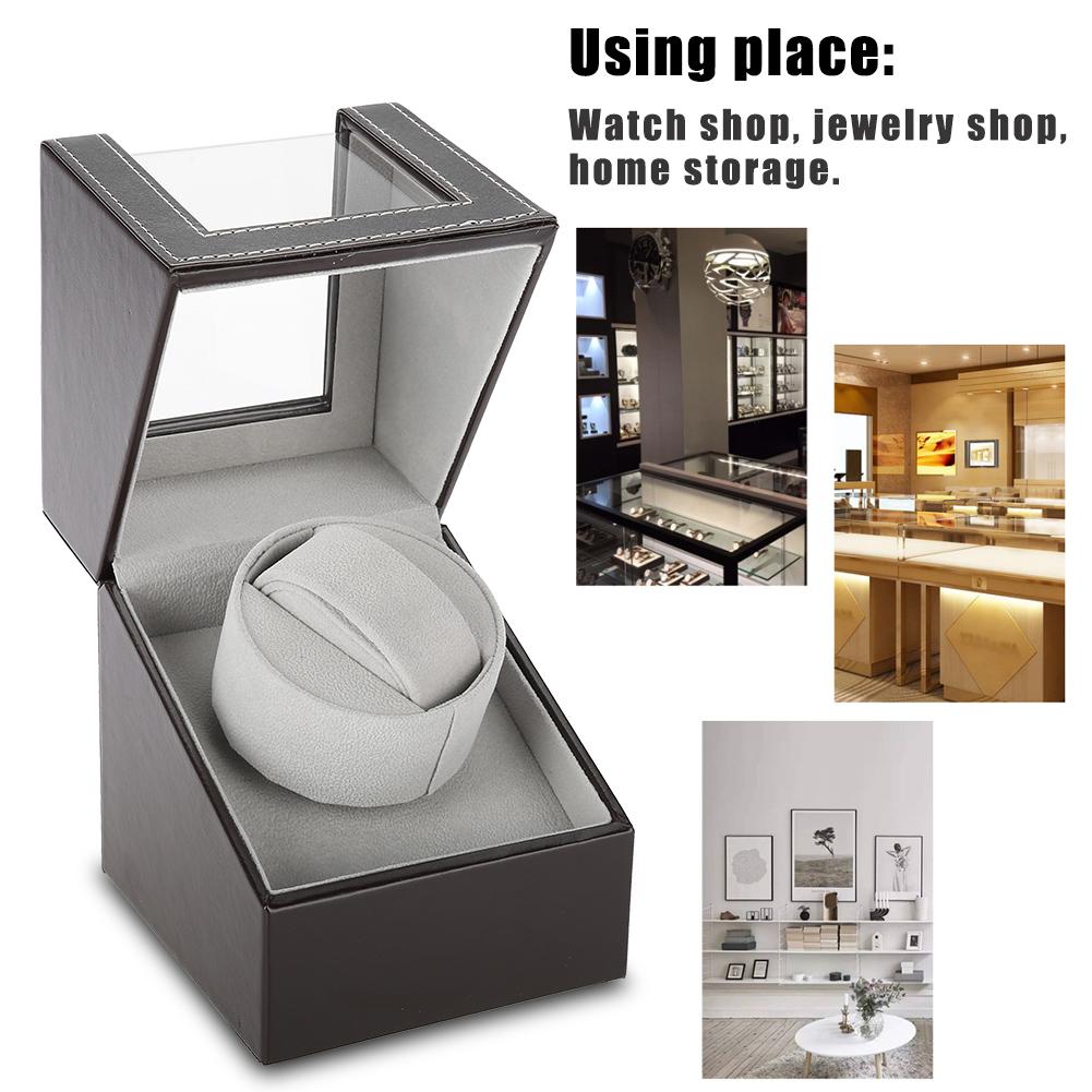 Einzelner automatischer mechanischer Uhrenbeweger aus PU mit Motor, Armbanduhrenhalter, Braun