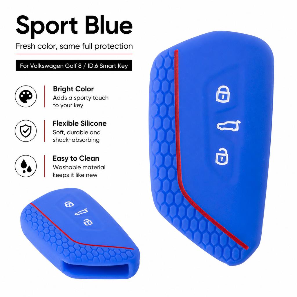 Silicone Car Key Cover for VW Golf 8 ID4 ID6 3 Button Remote Key Case