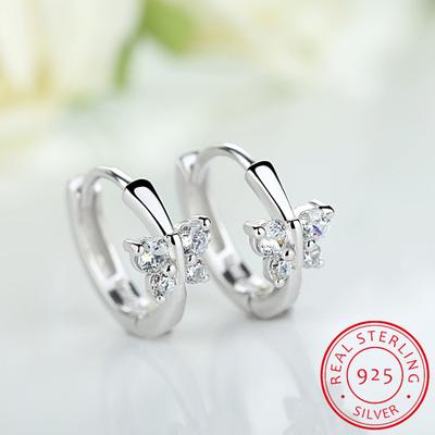 Baby Princess 925 Silber Schmetterling Zirkonia Kleine Creolen für Mädchen Kind Frauen Schöne Aros Huggies Ohrring Schmuck