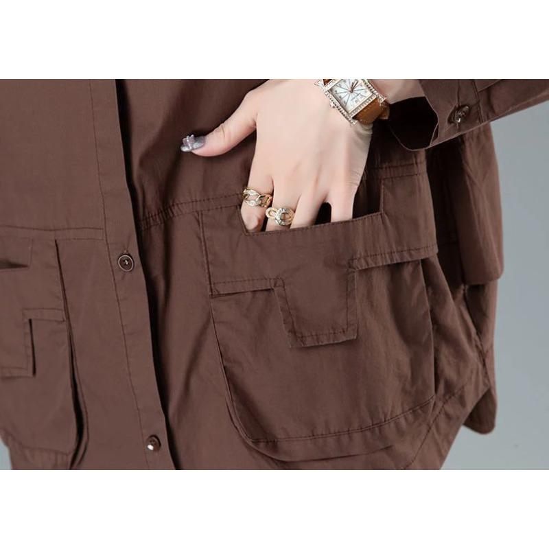 Fashion Single Breasted Solid Color Jackets Spring All Match Loose Casual Long Sleeve Pockets Coats Women's Clothing