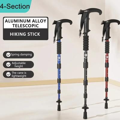 4-section Portable Ultra-light Shock-absorbing Cane Retractable Folding Aluminum Alloy Cane Outdoor Climbing Trekking Pole