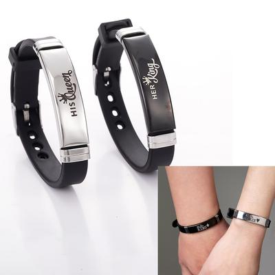 1pair Bracelets Crown Pattern Personalized Couple Style Adjustable Silicone Bracelet
