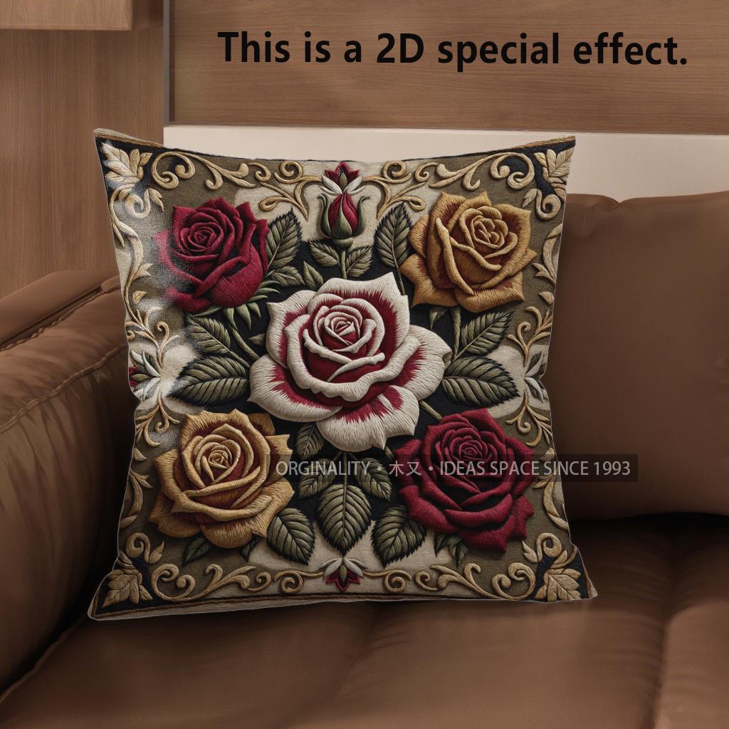 

2D Vintage Embossed Rose Throw Pillow Covers** Pattern Cushion Cover Suitable For Sofa Bedroom Car Pillow Cover 40x40cm