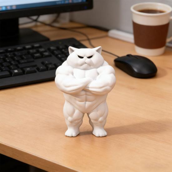 3D Printed Muscular Cat Figurine Standing Strong Cat Statue Home Office Desktop Decoration Fitness Enthusiasts Gift
