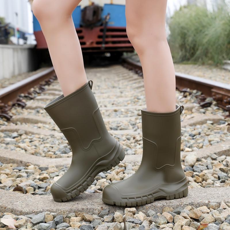 Korean Style Fashion Rain Boots Women's Mid-tube Rain Boots Work Non-slip Rubber Shoes Ladies Adult Beautiful Water Shoes