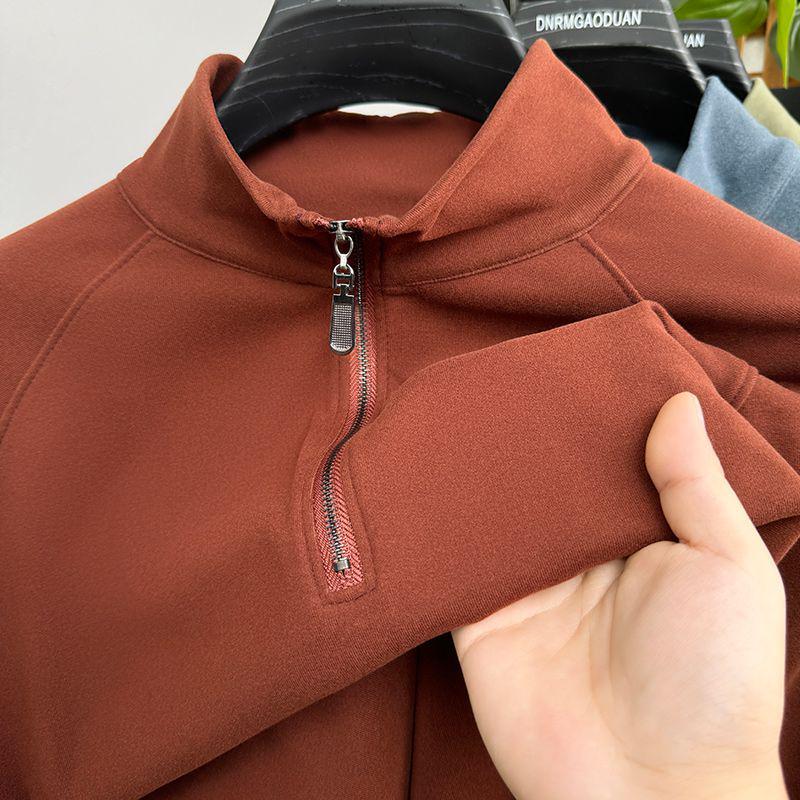 Men's Autumn/Winter Long-Sleeve Half-Zip Velvet Sweatshirt - Solid Color, Warm, Versatile Top