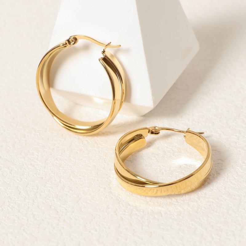 Frosty Style Double-combined U-shaped Earrings for Women's Titanium Steel Gold-plated Personalized Earrings