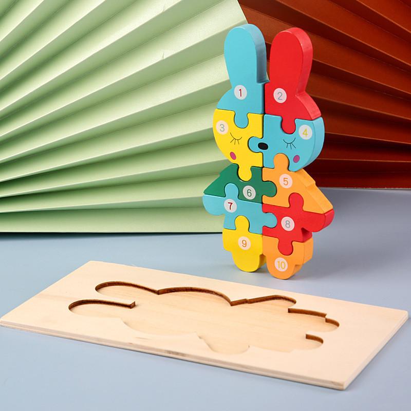 Educational Animal Wooden Traffic Numbers Puzzle Toy For Toddlers Learning Play