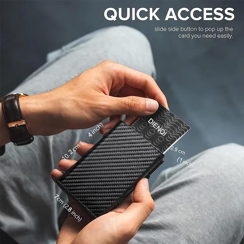 Automatic Pop Up Business Card Holders ID Card Holder Wallets Men Luxury Short Metal Minimalist Wallet Card Storage Bag Purse