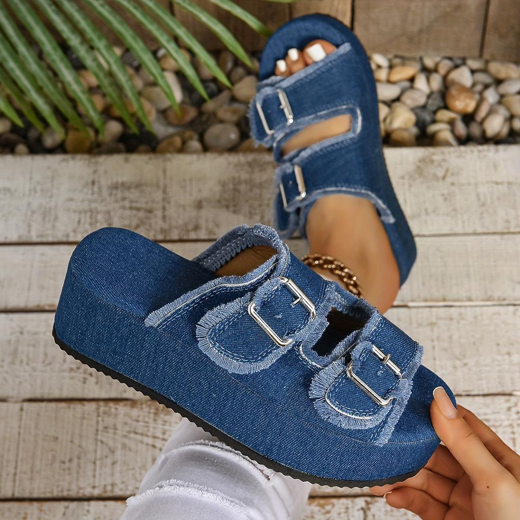 Crocodile Leather Buckle Flip-flops for Women Suitable for Summer Thick-soled with Removable Insoles