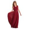 Glänzendes gerafftes verwobenes Chiffon-Kleid für Mädchen V-Ausschnitt ärmelloses Design Blumenmädchen langes Kleid Hochzeitsfeier Kleid