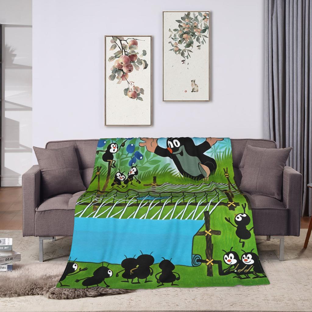 Cozy Throw Blanket Camping Czech Cartoon Krtek Mole Blanket  Flannel Bedspread For Living Room Casual Sofa Bed Cover