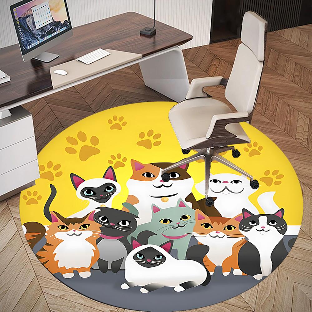 1pc Cat Paw Round Chair Mat Area Rug - Non-Slip, Floor Mat for Office, Bedroom, and Indoor Decor C1125145
