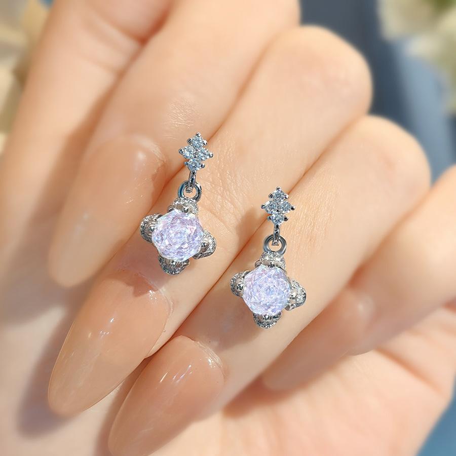 Octagonal Millennium Rose Cut Paraiba Necklace Pendant With High Carbon Diamond Colorful Diamond Stud Earrings Pink Diamond Ring Women