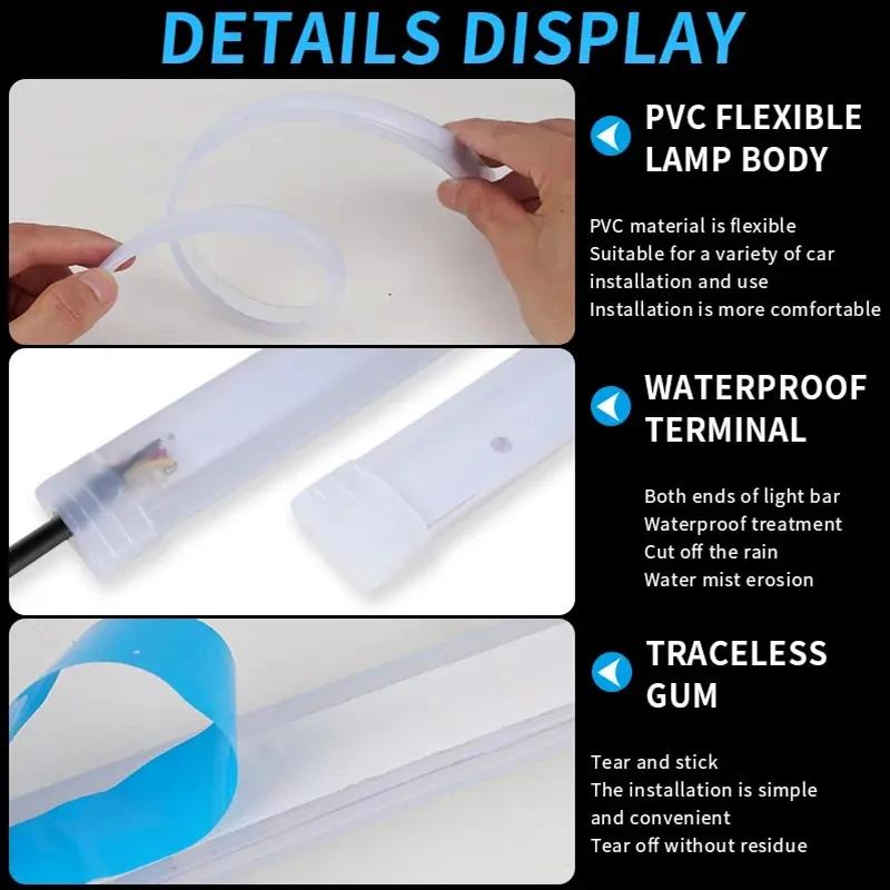 LED DRL Car Daytime Running Light Flexible Waterproof Strip Auto Headlights White Turn Signal Yellow Brake Flow Lights 12V