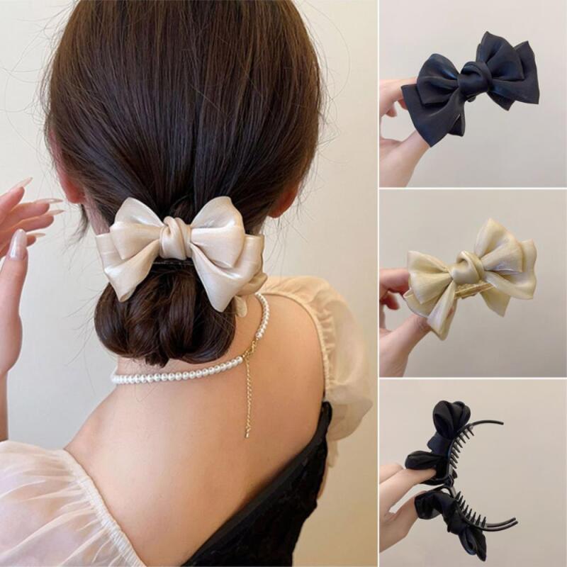 Ribbon clip, feminine silky banana hairpin beige