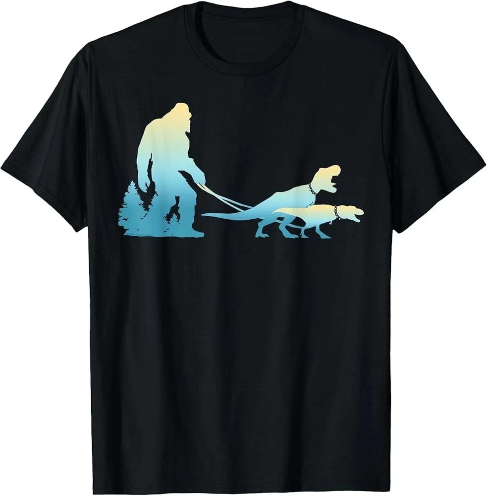 Bigfoot and T-Rex Dinosaur T-Shirt – Funny Sasquatch Jurassic Creature Tee M
