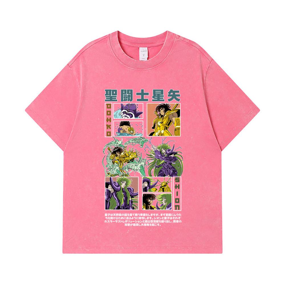 275 GSM Washed T-shirts 100% Cotton Saint Seiya V5 Dohko Shion Print Unisex Heavy Cotton T Shirt