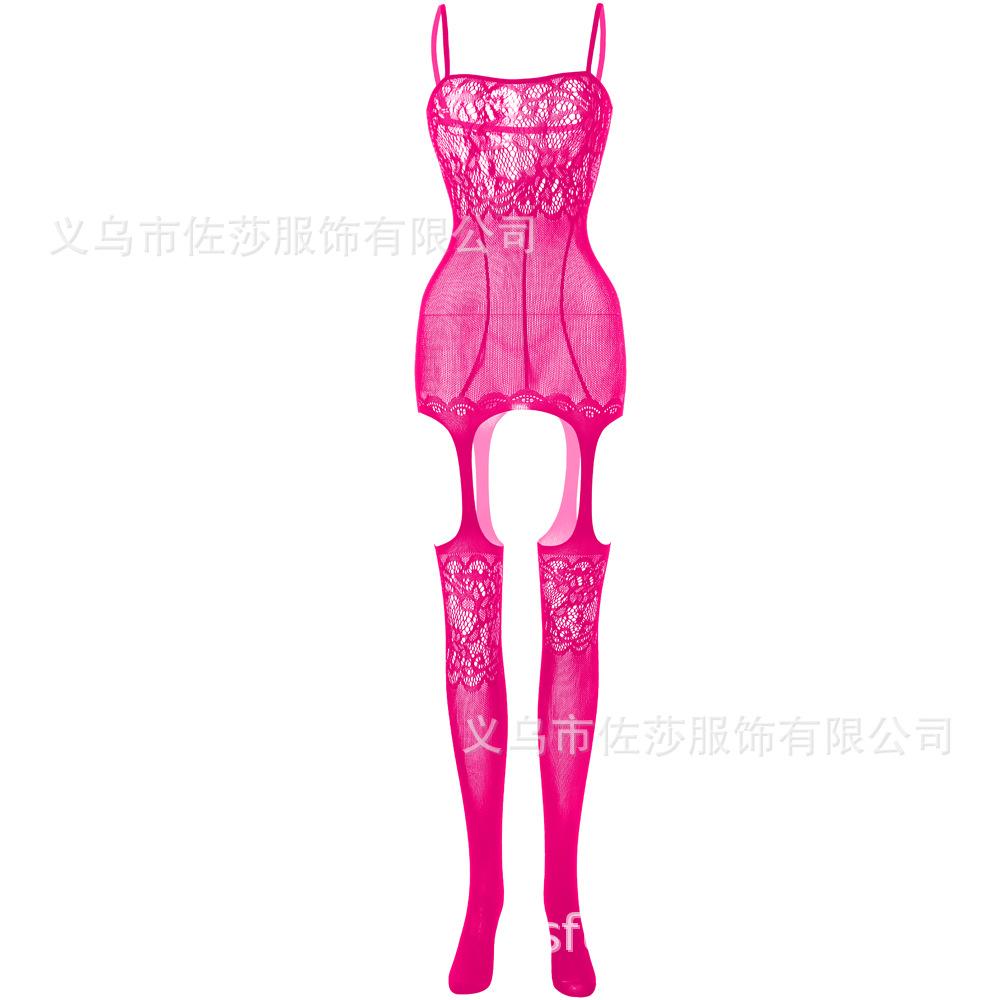 Sexy lingerie women's hollowed-out stockings tight mesh clothes one-piece hanging adjustable shoulder straps