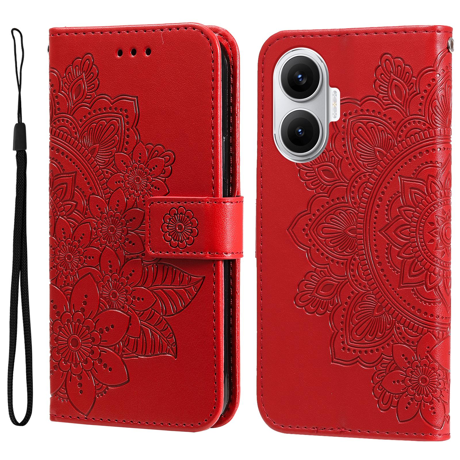 

For Xiaomi Poco F7 5G Case Floral Pattern PU Leather Wallet Stand Phone Cover Red