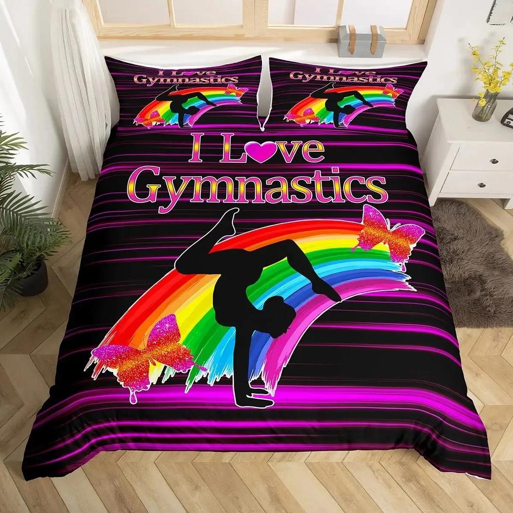 Cheerleader Duvet Cover Set Full Size,Girls Dancer Comforter Cover Geometric Checkered Bedding Set Girls Cheerleading Bedspread