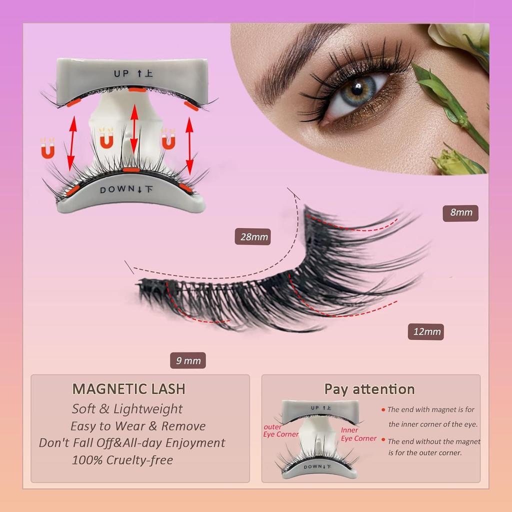 2-Pair Magnetic Eyelashes Set with Mirror Storage Box & Applicator - Natural Look, Glue-Free, Reusable, and Easy To Apply