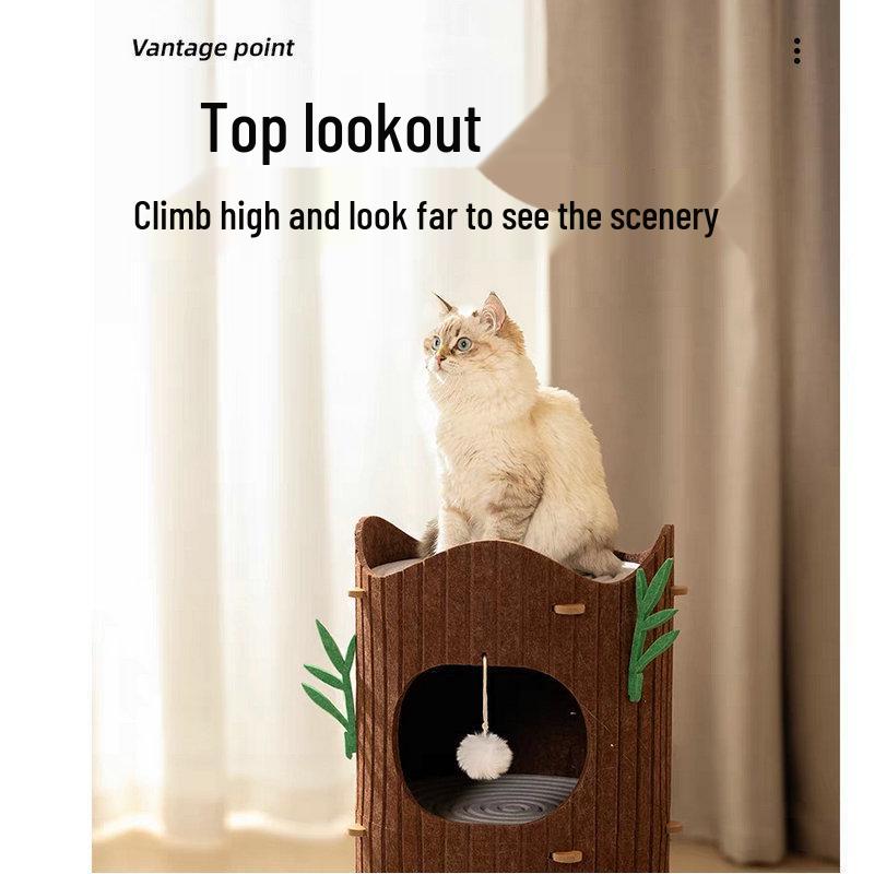 Multi-Layer Felt Cat Tree Bed: All-Season Enclosed Pet Nest with Tree Hole Design