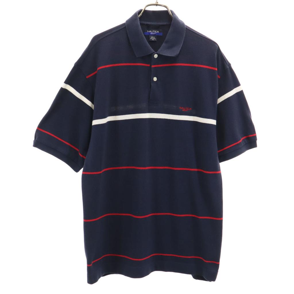 NAUTICA GOLF Border Pattern Short Sleeve Polo Shirt M Navy Fawn Men's Used