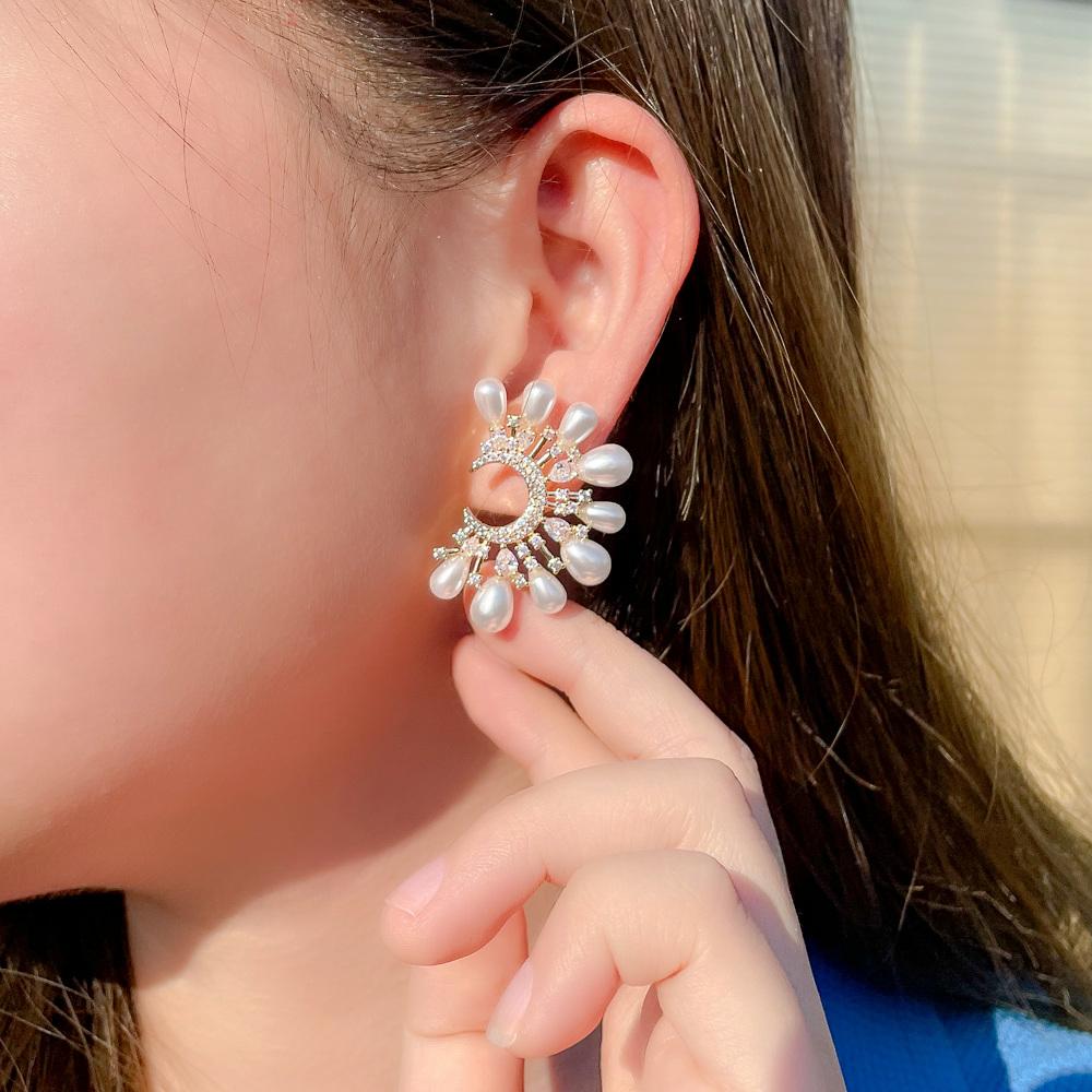 CMM Party Jewelry Elegant Gold Color Cubic Zirconia Stud Earrings