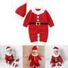 Adorable Christmas Baby Knitted Romper Jumpsuit Outfit W/ Santa Claus Sweater Hat