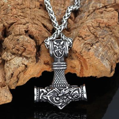 Collar Colgante Martillo Vikingo Nórdico Talismán Largo de Moda para Hombres