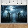 Happy Halloween Skeletons Photography Backdrop Spooky Forest Moonlit Pumpkin Lantern Party Decor Photo Studio Props Background