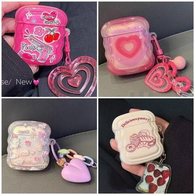 Pink Love Keychain Case for Apple Airpods 1 2 3 Cartoon Cherry Gun Strawberry Bread Case for AirPods Pro  Earphone Accessories Soft Headphone Box