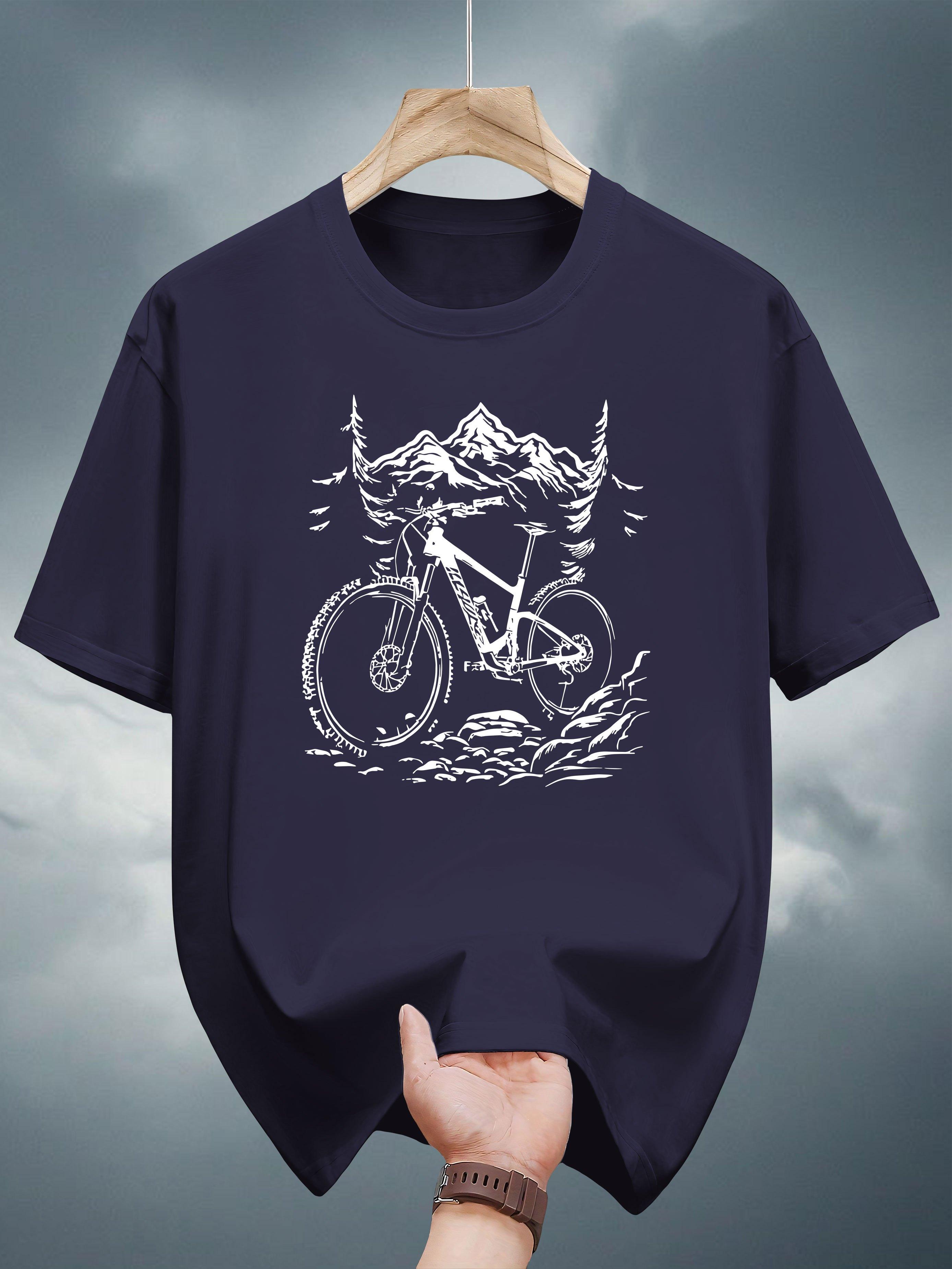 T-shirt with Mountain Bike Graphic Print - Navy Blue Casual Summer Tee L