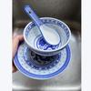 Conjunto Tigela Dragão Porcelana Azul e Branca – Tigelas Cerâmicas para Sopa de Arroz e Macarrão Prato Sob Esmalte