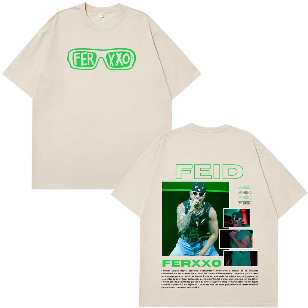 Rapper Feid Ferxxo Tour 2026 Print Tshirt Men Women Hip-hop T-shirts Short-sleeved Casual Loose Y2K Gothic Cotton Oversized T-shirts